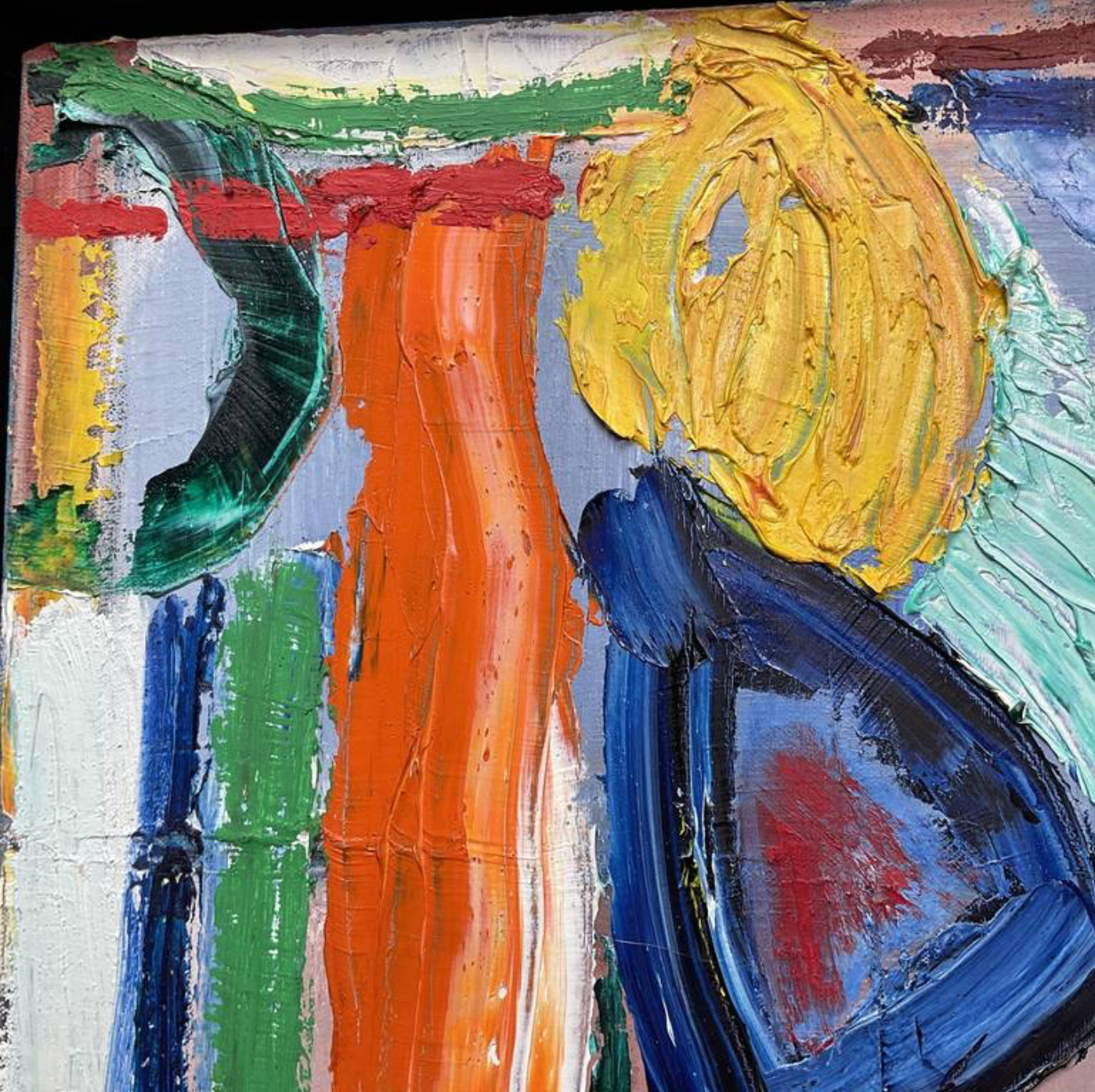 Abstract painting with bold colors and textured brushstrokes