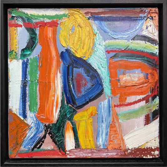 Happiness Factor abstract oil painting – 17 inch framed original by Carol McDermott, multicolour expressionist art Front