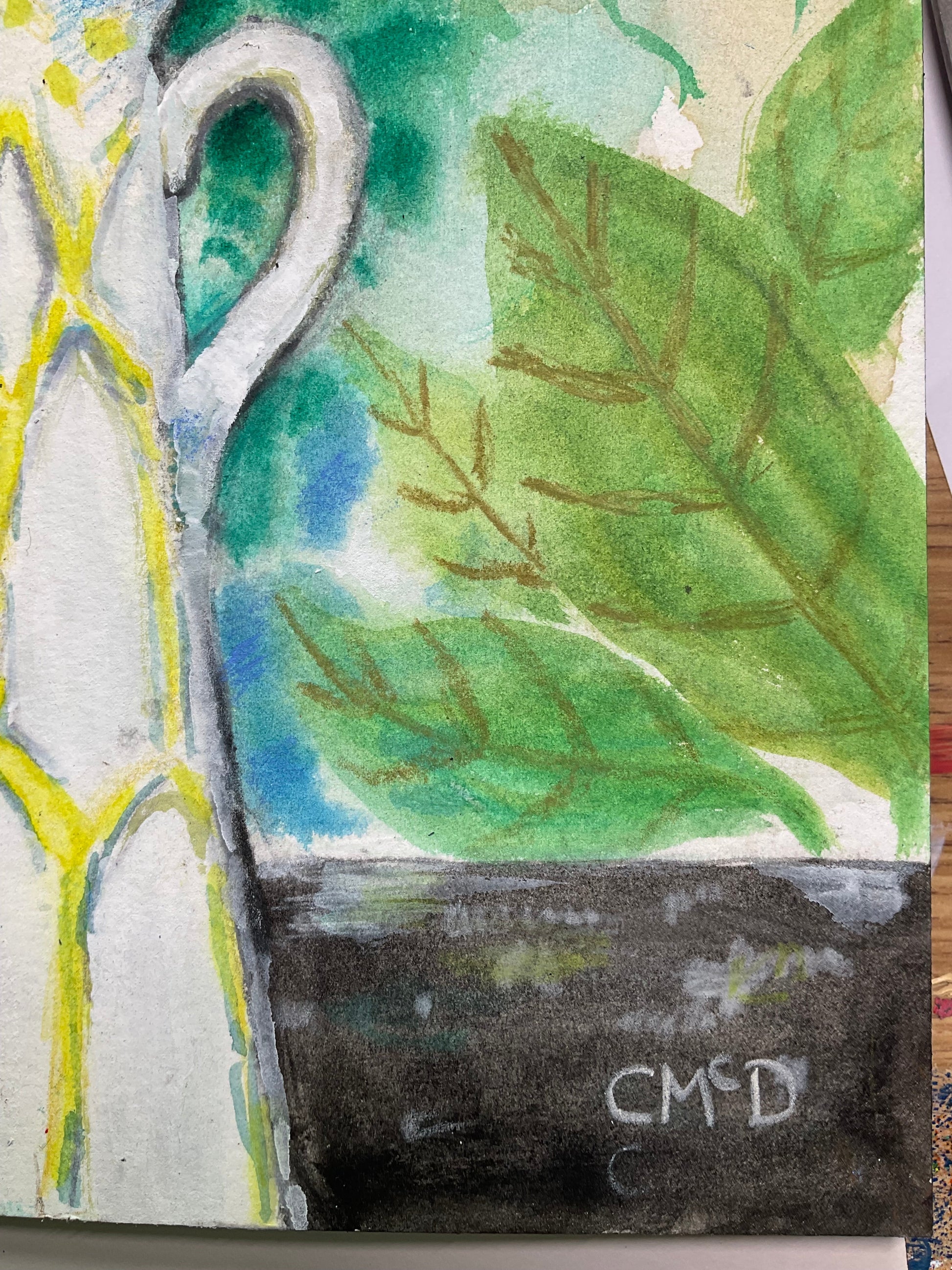 Vase & Leaves - Artist Carol McDermott - artwork on paper